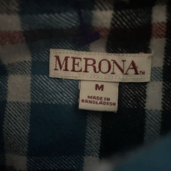 Merona Mens‎ Size Medium Blue Plaid Long Sleeve Cotton Button Up Shirt Pocket - Picture 3 of 6